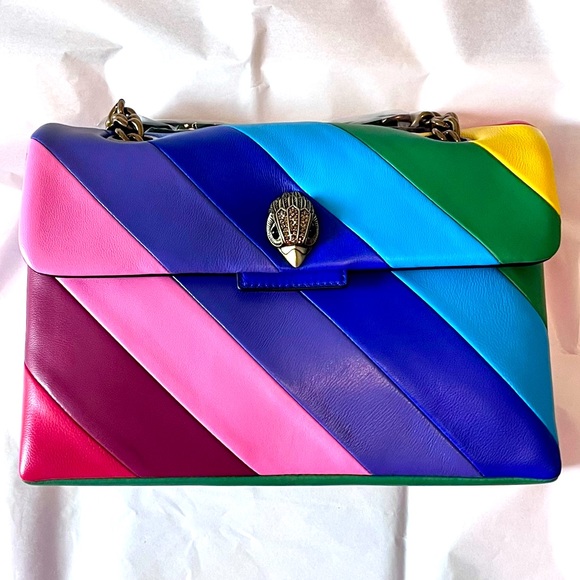 Kurt Geiger Large Rainbow Stripe Leather Kensington Shoulder Crossbody Bag - Picture 5 of 8